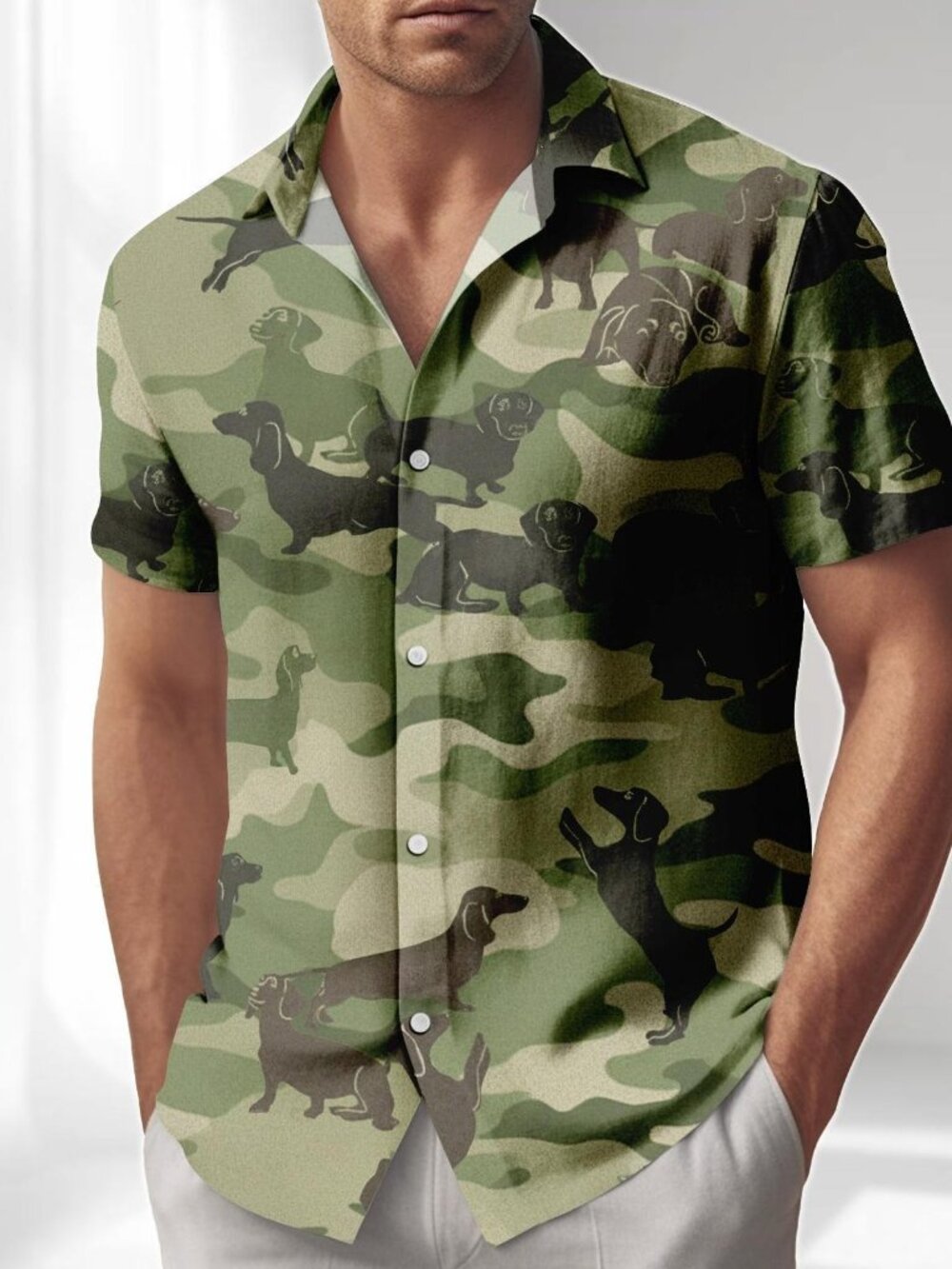 Camo Dachshund Hawaiian Shirt 🐶🌴 | Cute Sausage Dog Aloha Button-Down